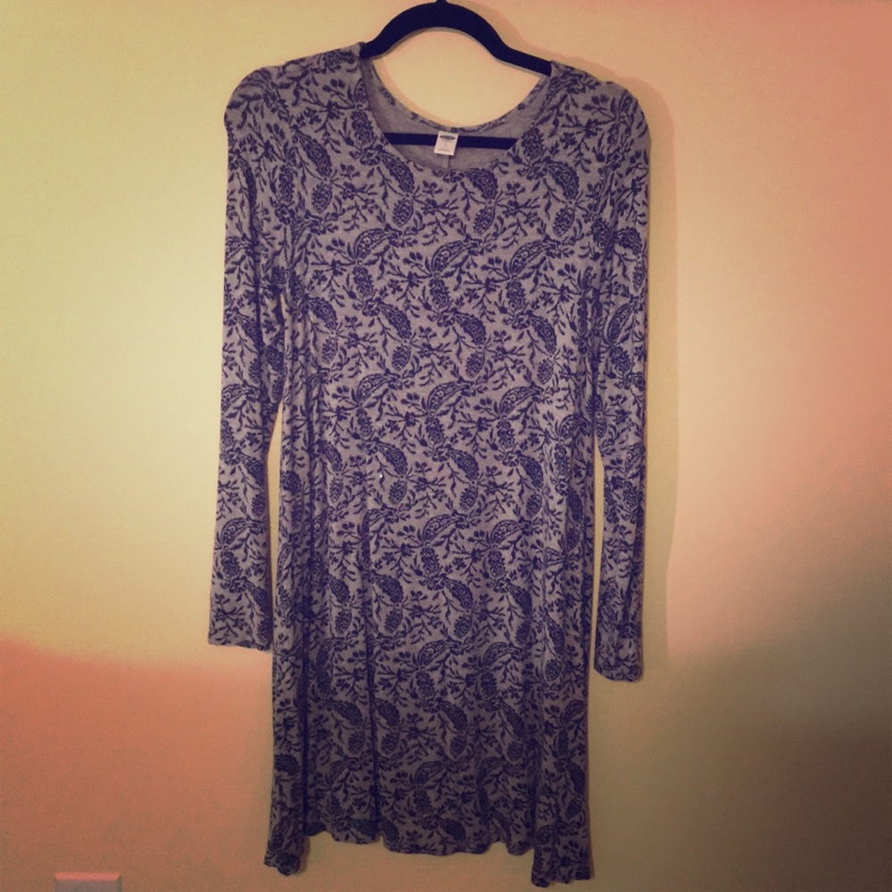 Navy and Gray Long Sleeve Dress